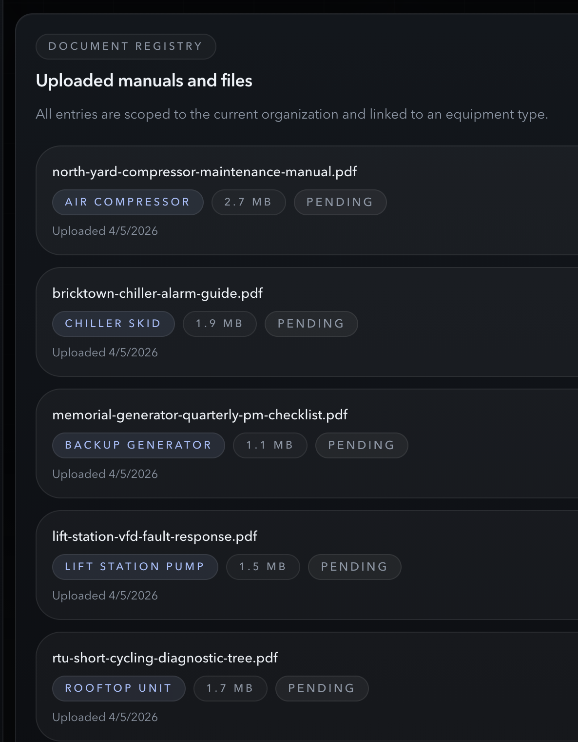 Document registry inside the Oyler app